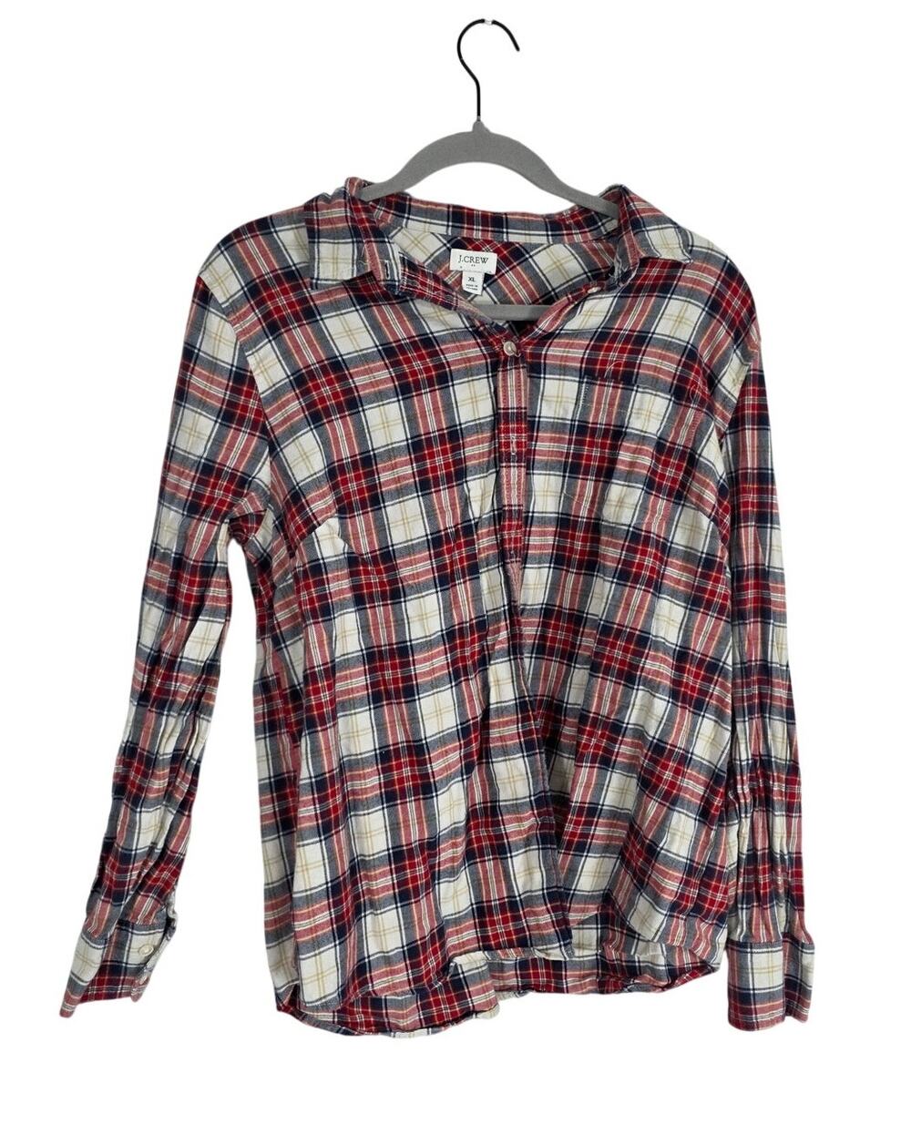 J Crew Womens XL Plaid Button Shirt Red Blue Cotton Casual Layering Fall Outdoor